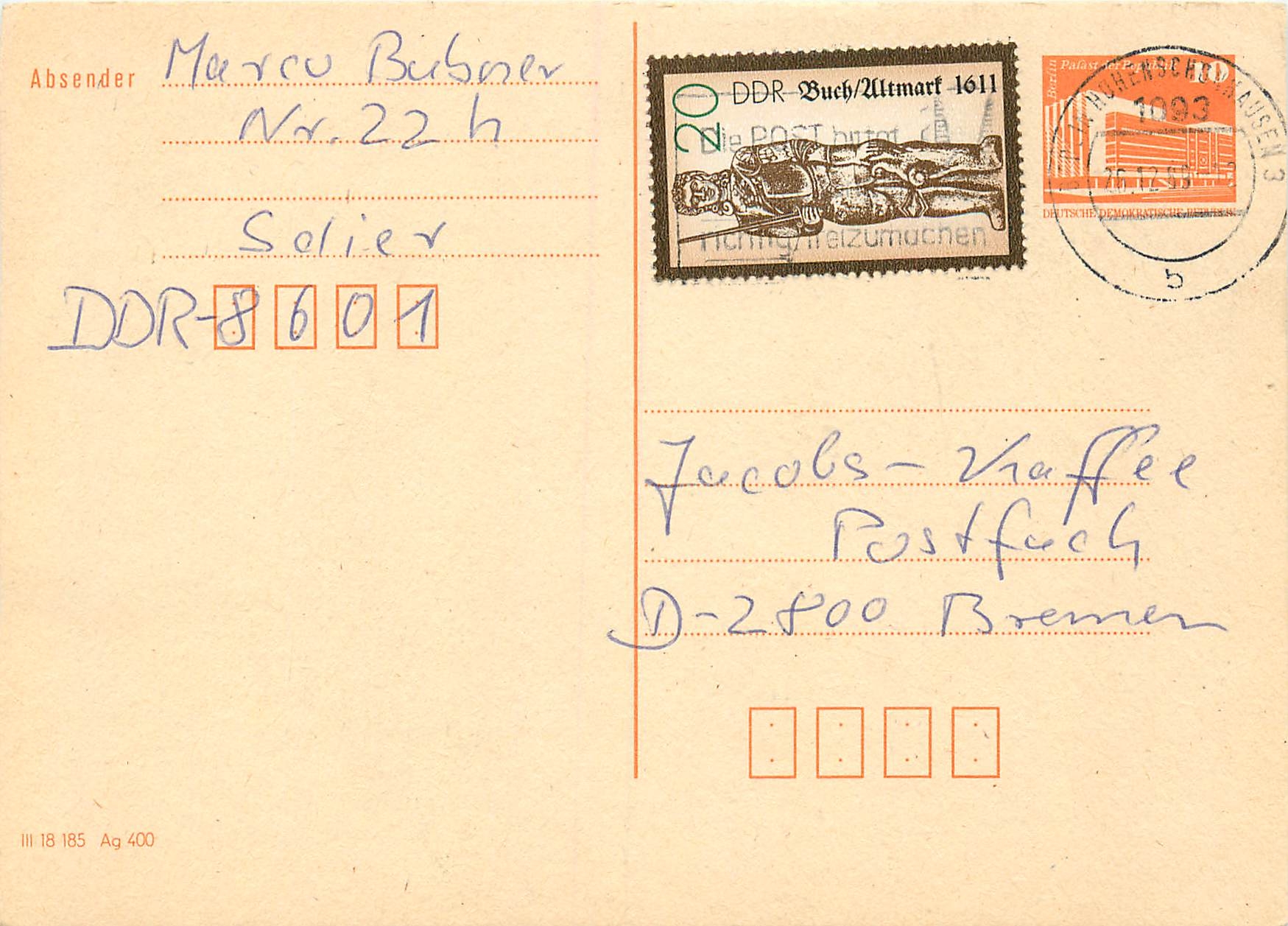 Allemagne DDR Entier Postal Postal Stationary 