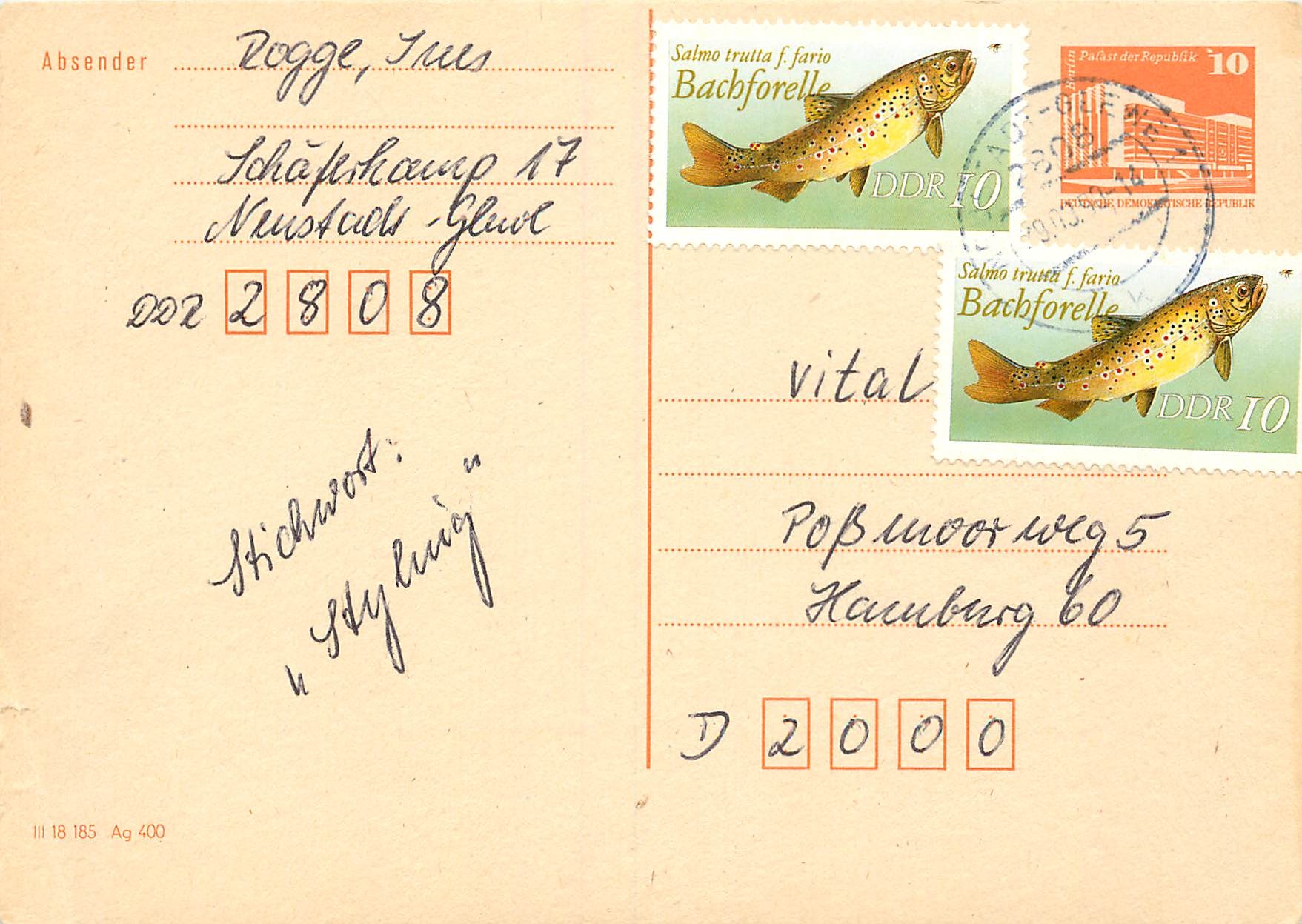 Allemagne DDR Entier Postal Postal Stationary Poissons