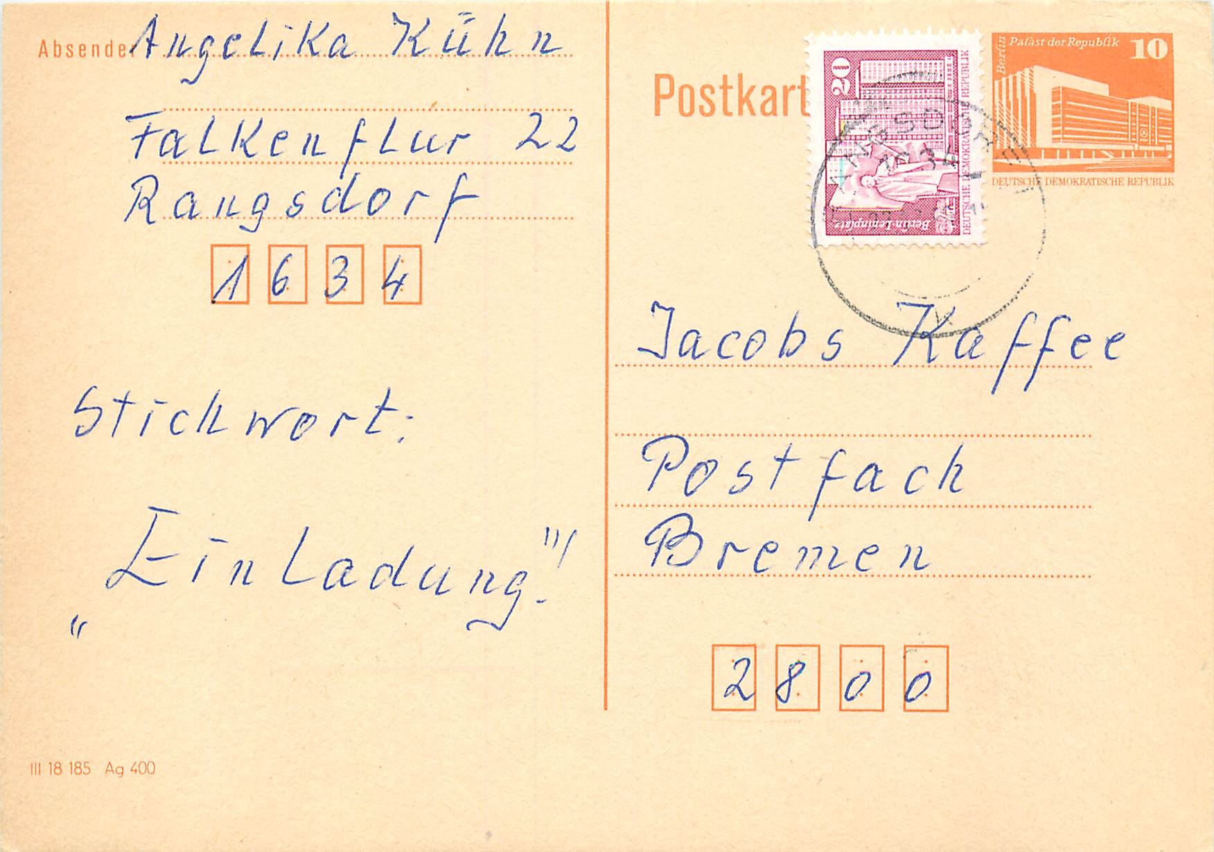 Allemagne DDR Entier Postal Postal Stationary 