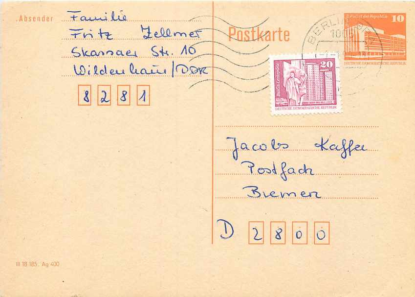 Allemagne DDR Entier Postal Postal Stationary 