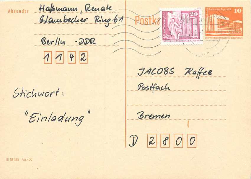 Allemagne DDR Entier Postal Postal Stationary 