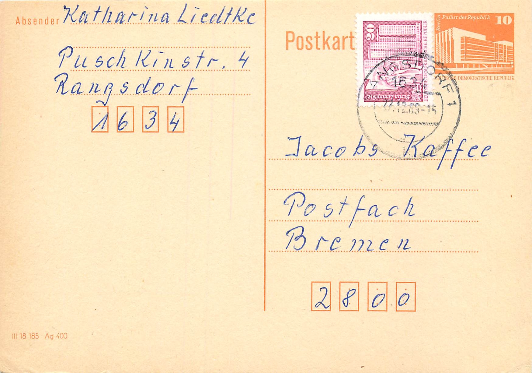 Allemagne DDR Entier Postal Postal Stationary 
