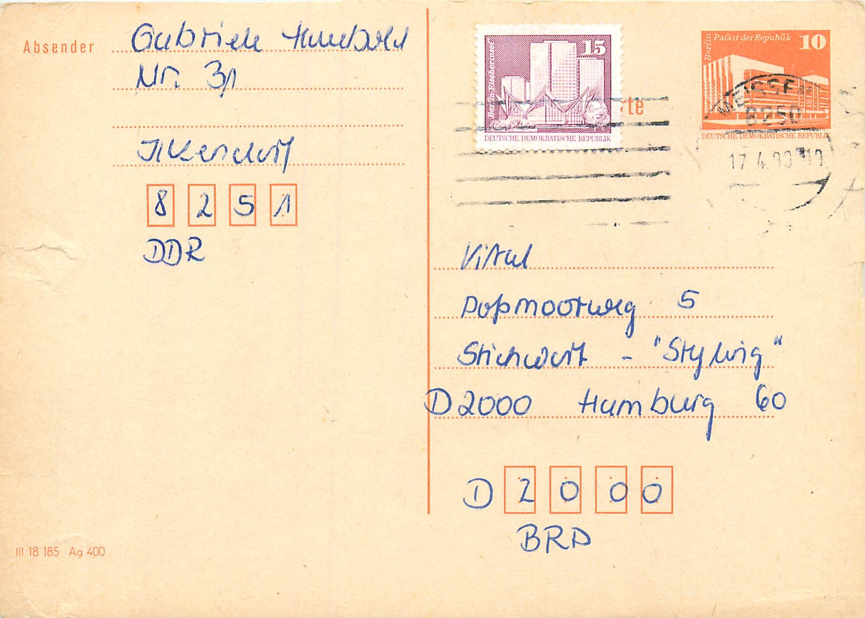 Allemagne DDR Entier Postal Postal Stationary 