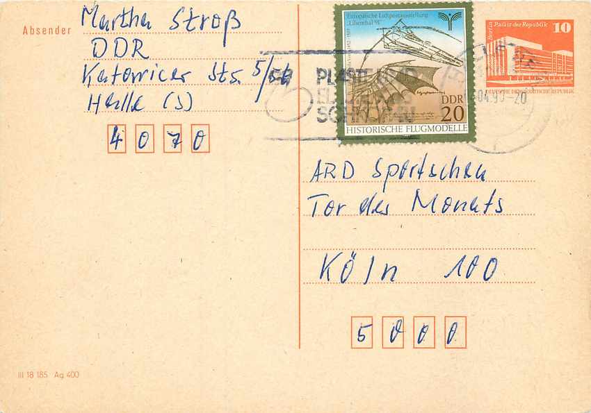 Allemagne DDR Entier Postal Postal Stationary Avion Aviation