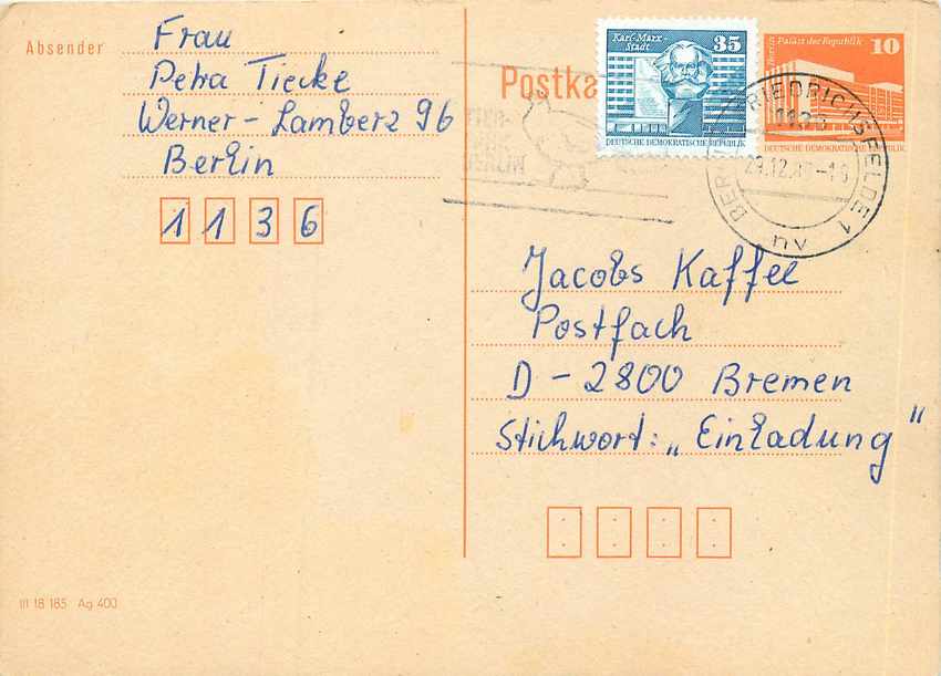 Allemagne DDR Entier Postal Postal Stationary 