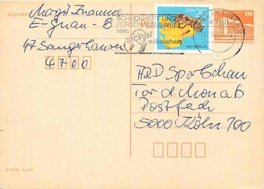 Allemagne DDR Entier Postal Postal Stationary Abeille