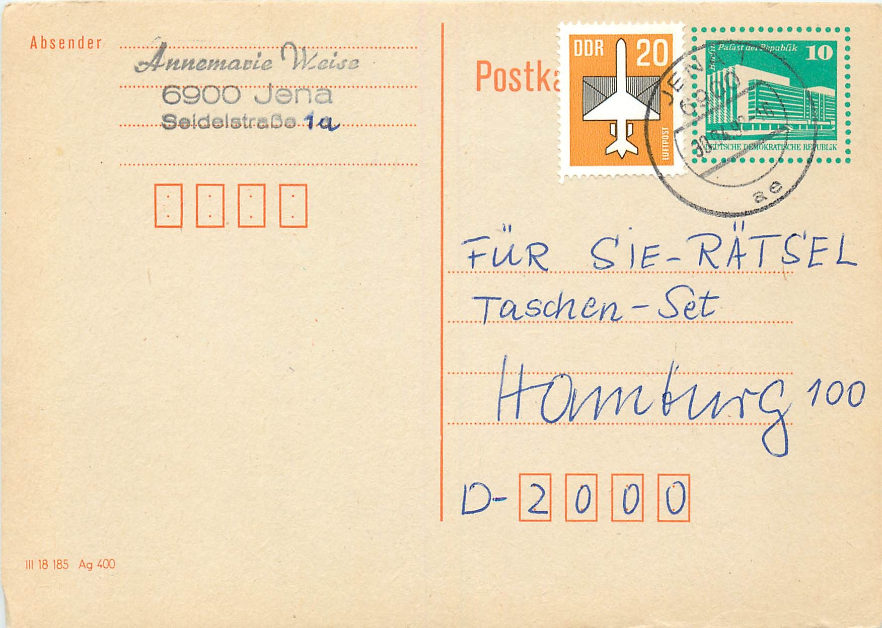 Allemagne DDR Entier Postal Postal Stationary 