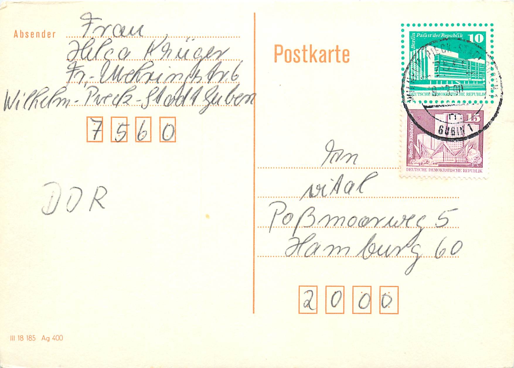 Allemagne DDR Entier Postal Postal Stationary 
