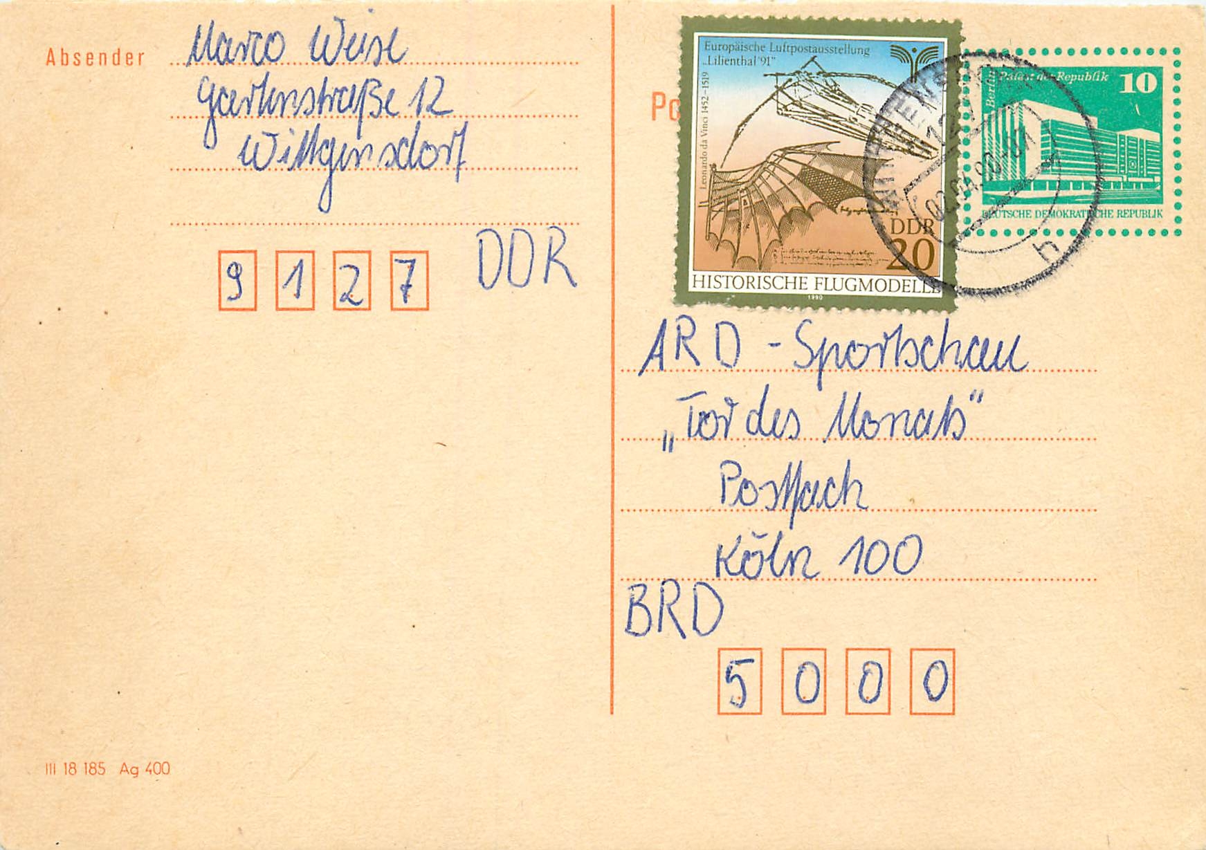 Allemagne DDR Entier Postal Postal Stationary Avion Aviation