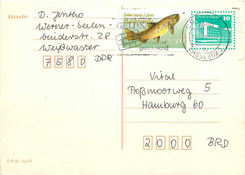 Allemagne DDR Entier Postal Postal Stationary Poisson