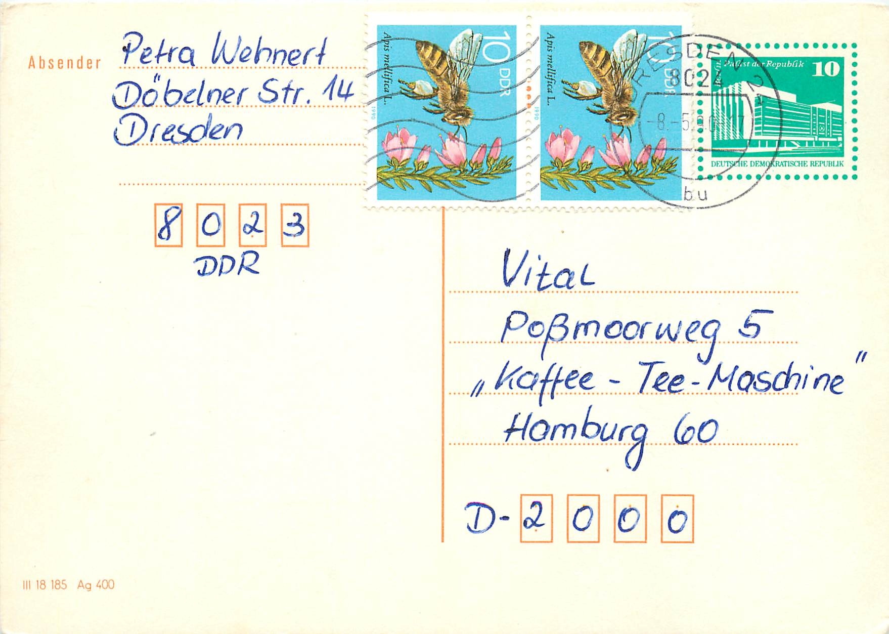 Allemagne DDR Entier Postal Postal Stationary Abeille