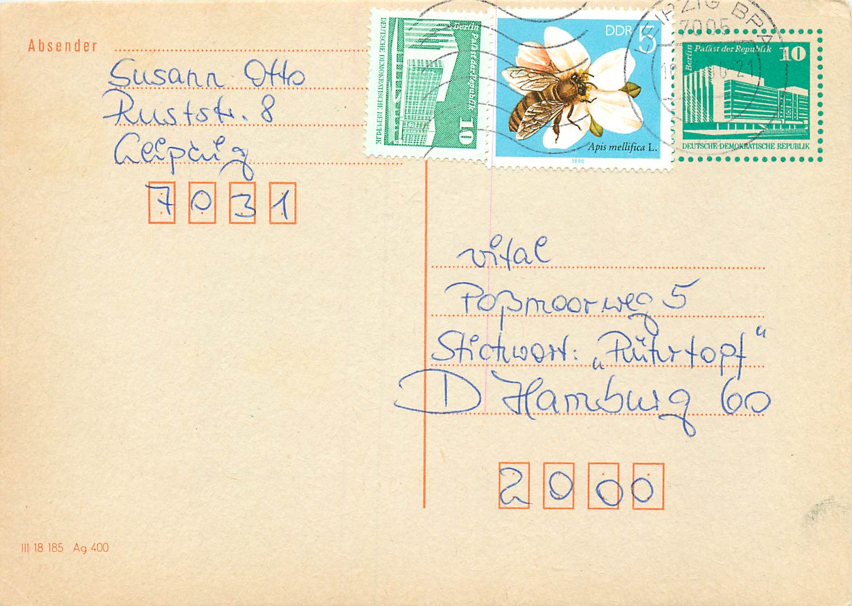 Allemagne DDR Entier Postal Postal Stationary Abeille