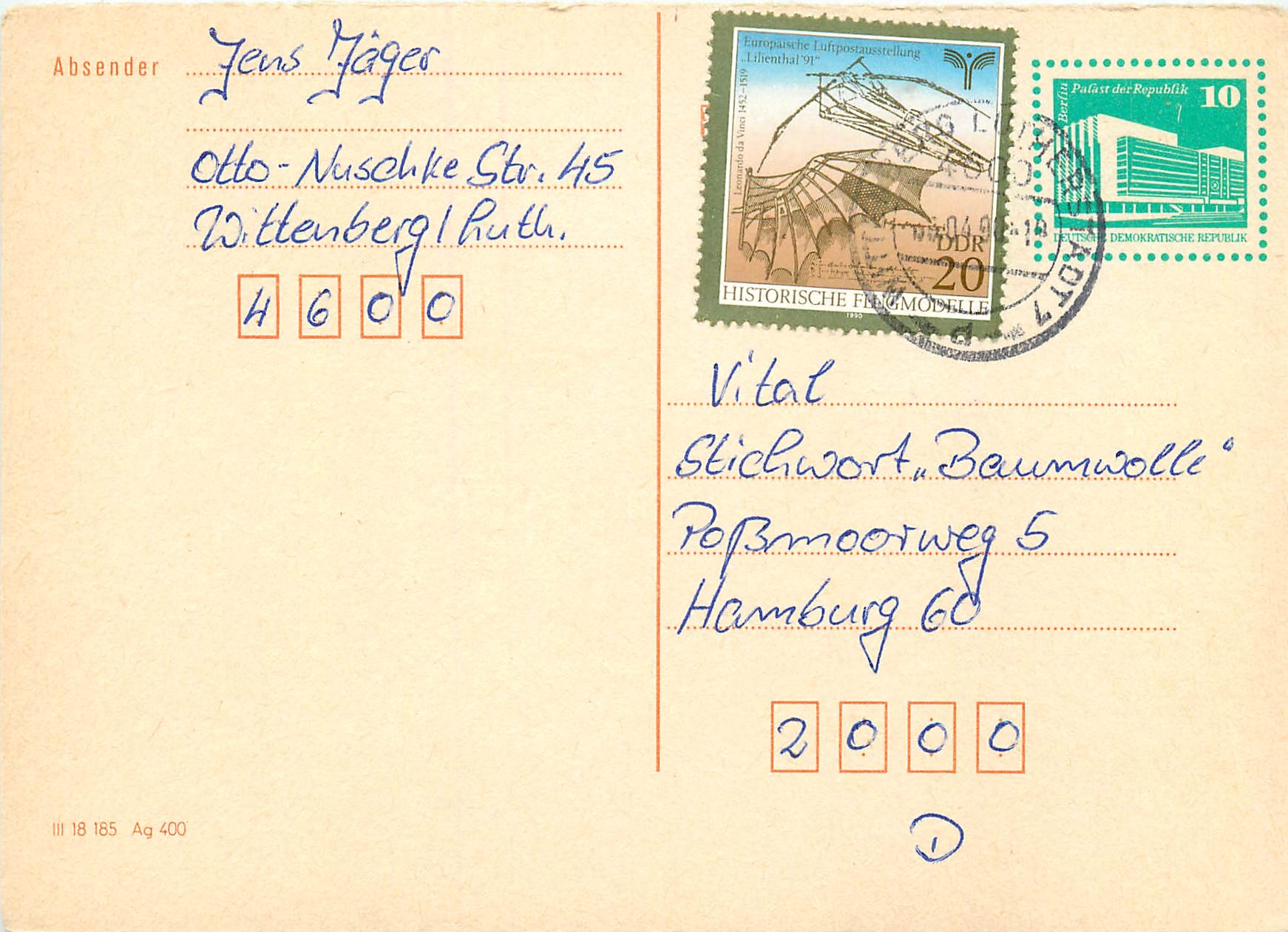Allemagne DDR Entier Postal Postal Stationary Avion Aviation