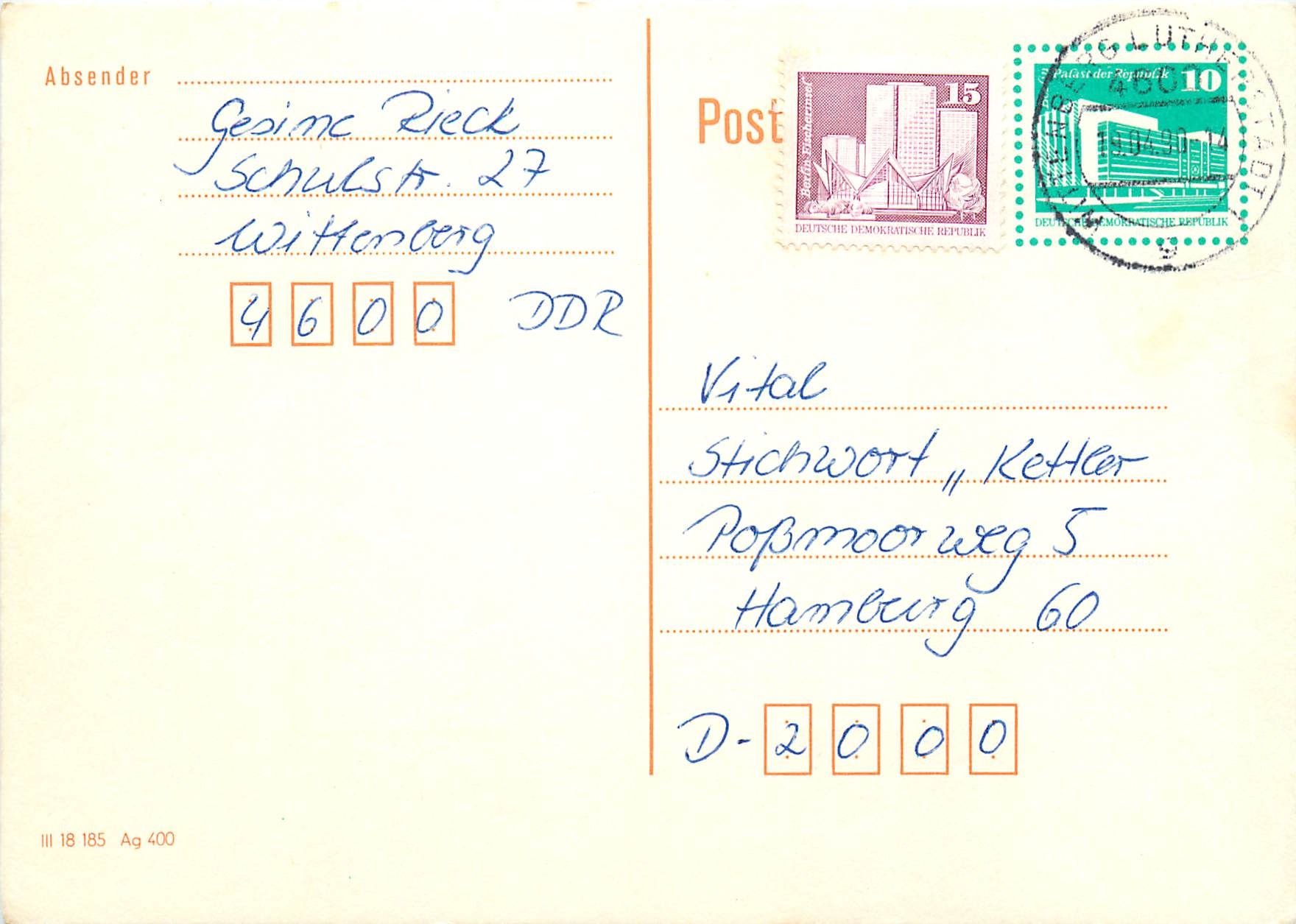 Allemagne DDR Entier Postal Postal Stationary 