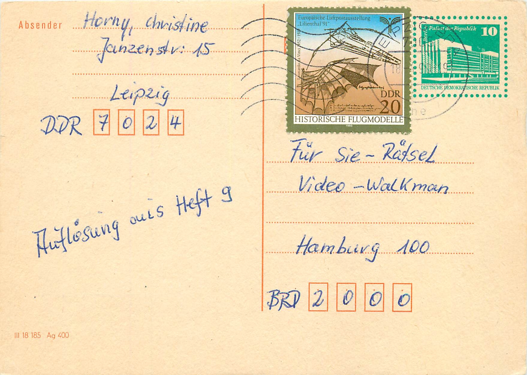 Allemagne DDR Entier Postal Postal Stationary Avion Aviation
