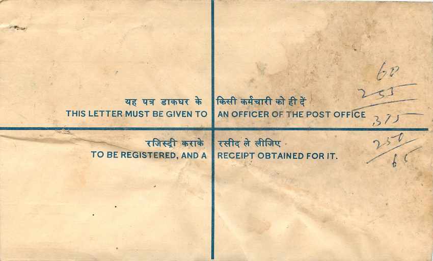 Inde India Entier Postal Stationary Tigre Tiger Nehru — Rückseite