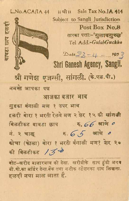 Inde India Entier Postal Stationary  — Verso