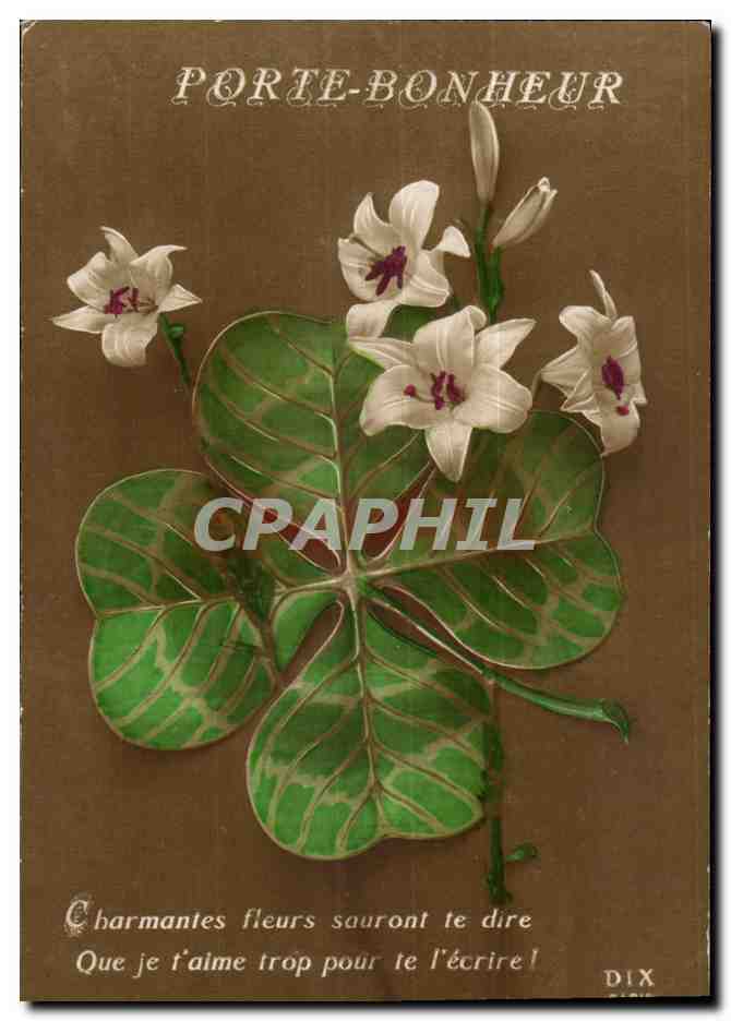 CPA Fantaisie Porte bonheur (trefle)