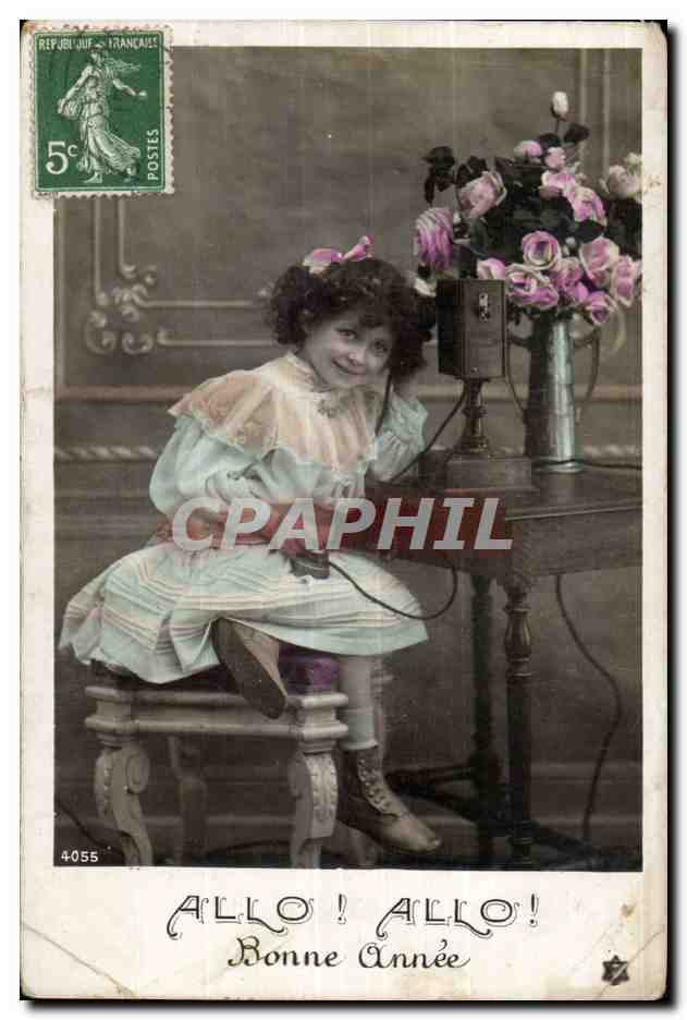 CPA Fantaisie Enfant Allo Allo Bonne annee (telephone)