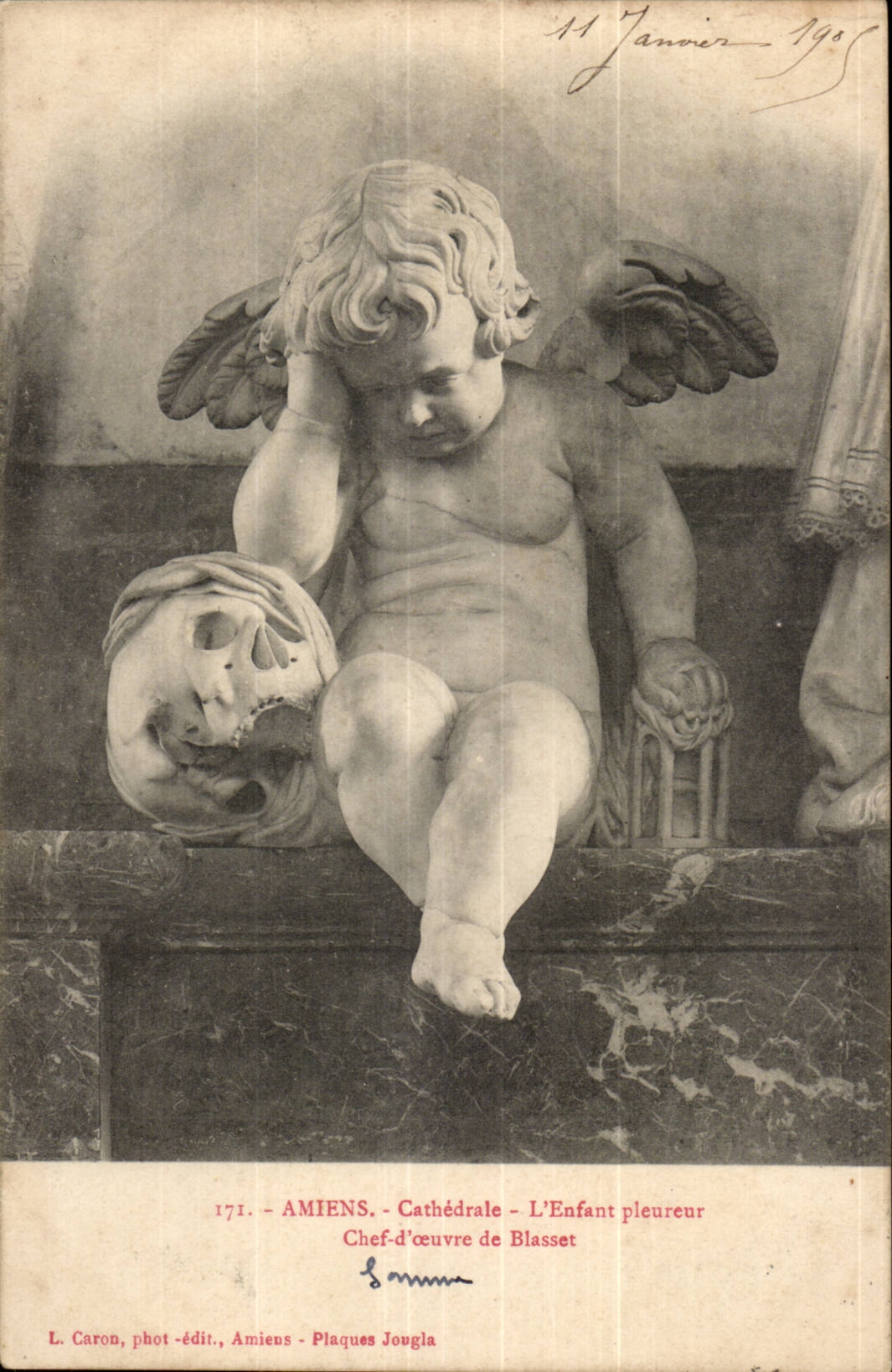Amiens - Cathédrale - L'Enfant pleureur - Chef-d'œuvre de Blasset - L. Caron, phot.-édit., Amiens - Plaques Jouglà