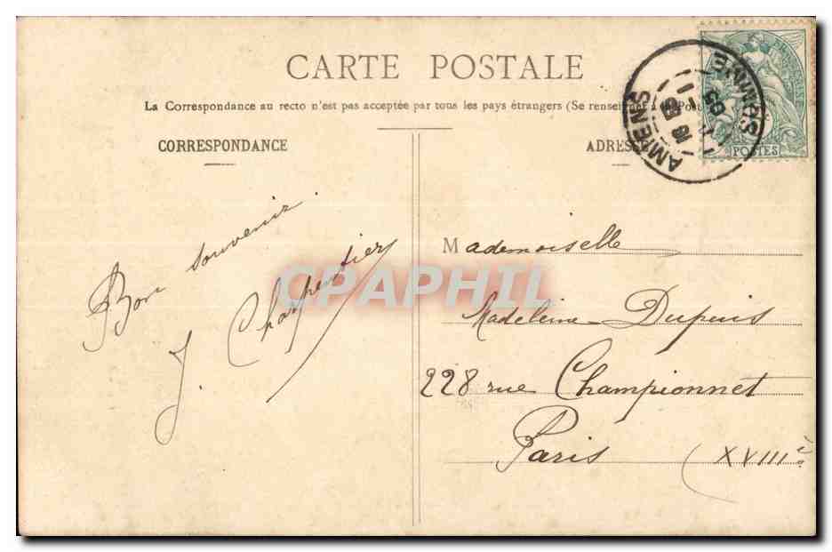 Amiens - Cathédrale - L'Enfant pleureur - Chef-d'œuvre de Blasset - L. Caron, phot.-édit., Amiens - Plaques Jouglà — Verso