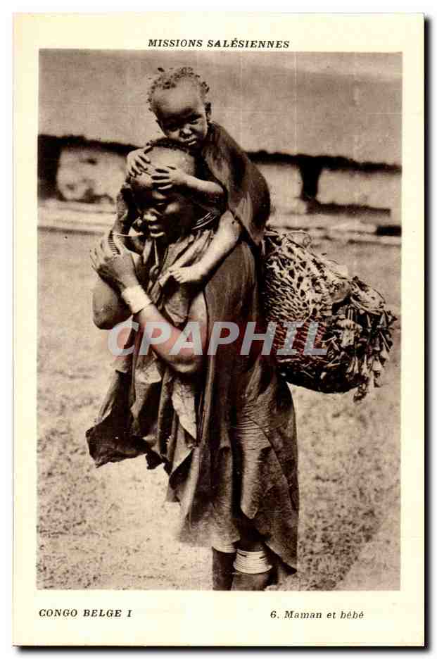 CPA Missions salesiennes Congo belge Maman et bebe