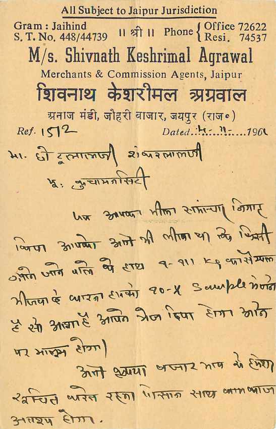 Inde India Jaipur Entier Postal Stationary  — Verso