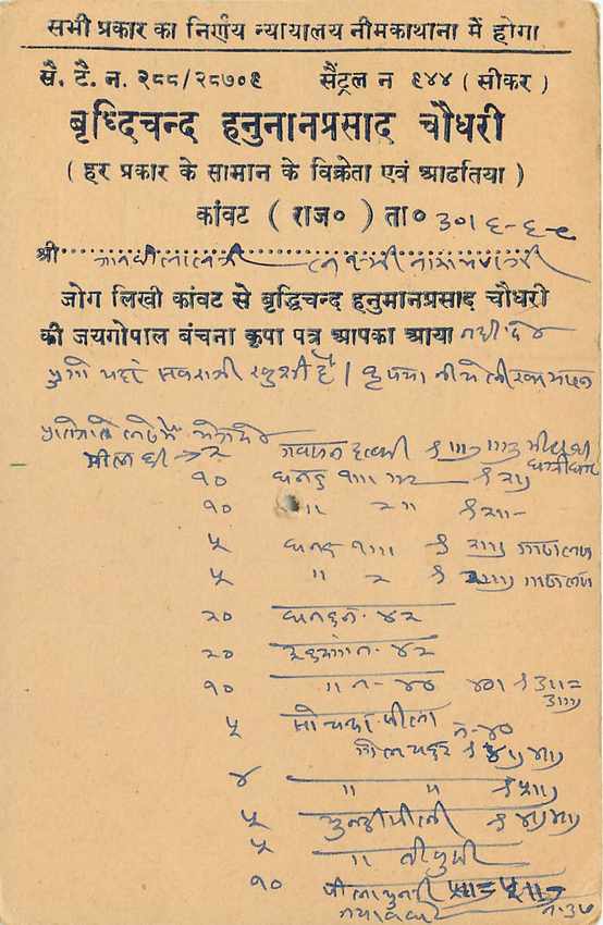 Inde India Jaipur Entier Postal Stationary  — Verso