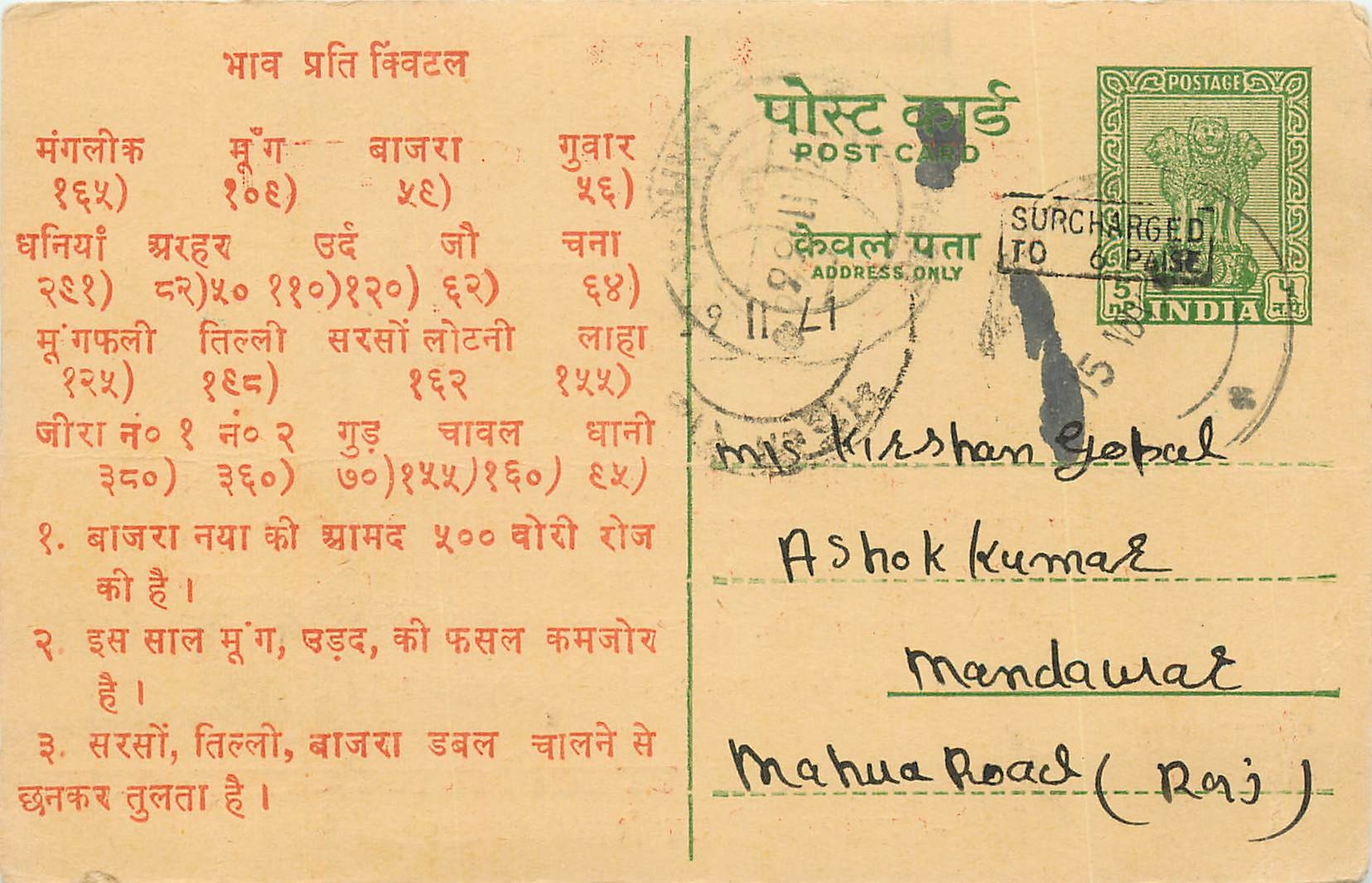 Inde India Jaipur Entier Postal Stationary 