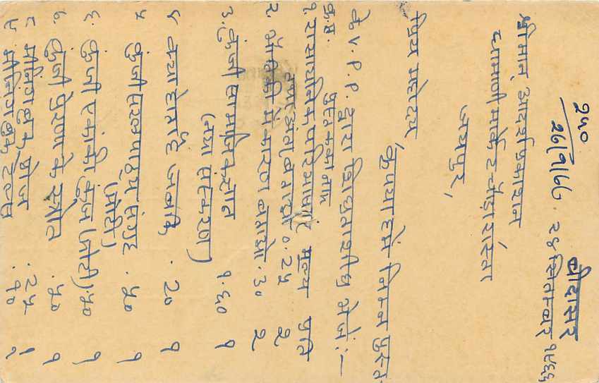 Inde India Jaipur Entier Postal Stationary  — Verso