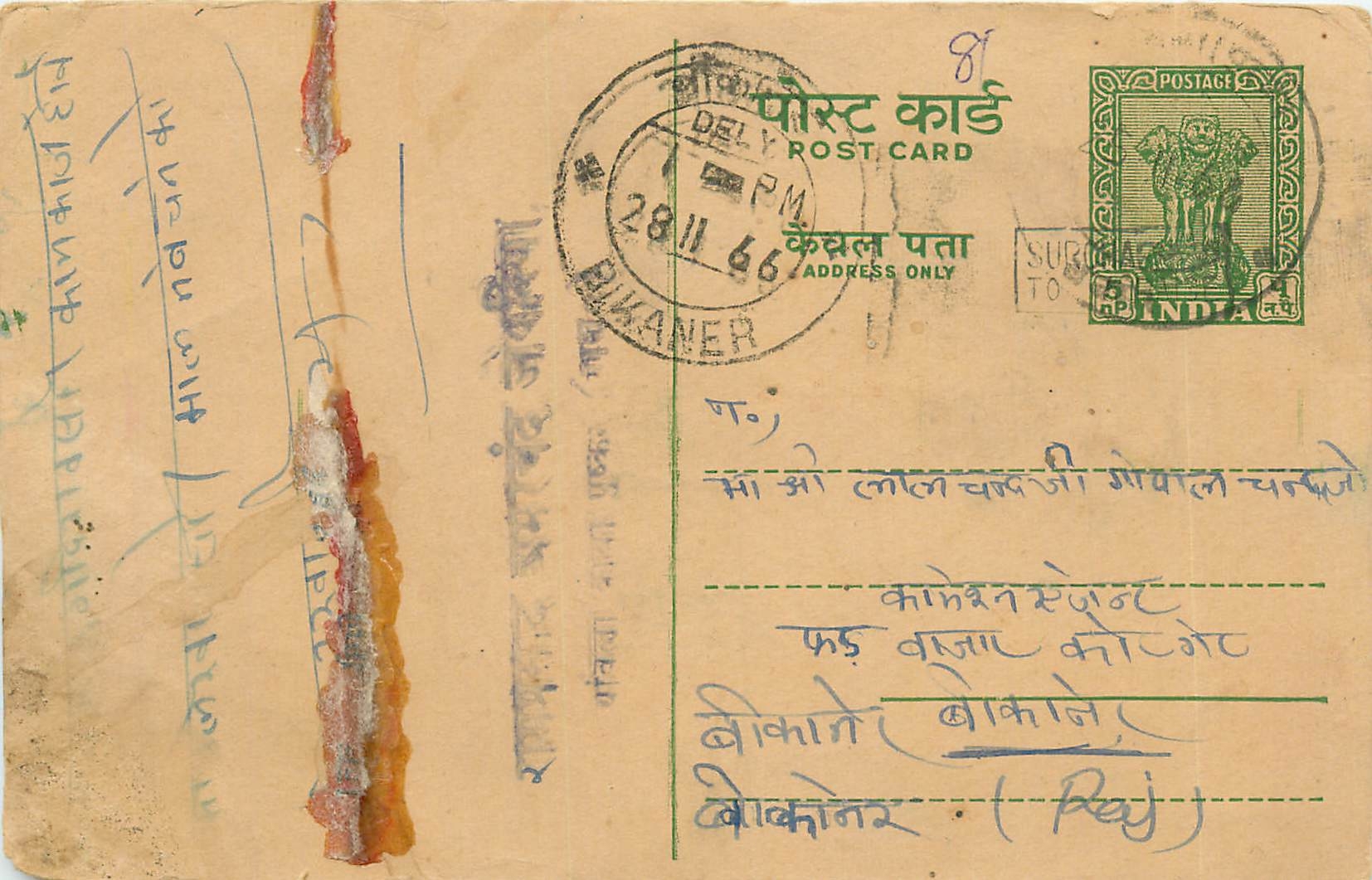 Inde India Entier Postal Stationary Tigre