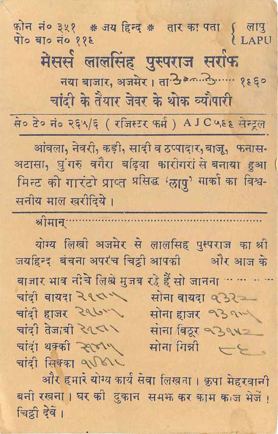 Inde India Entier Postal Stationary Tigre — Verso