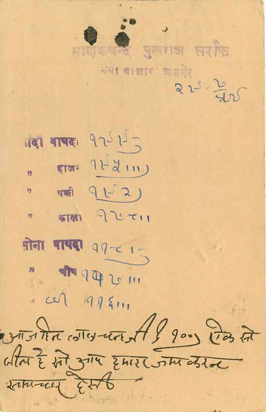 Inde India Entier Postal Stationary Tigre — Verso