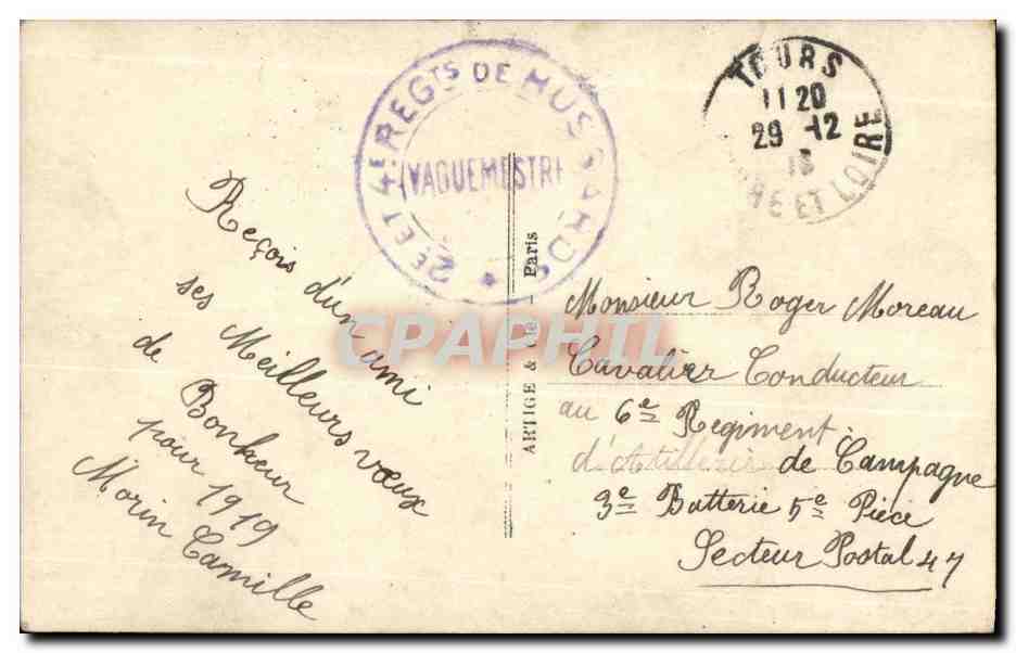 Soldat et femme — Bonne Année 1919 — La Favorite, Paris, n° 96/2 — Verso
