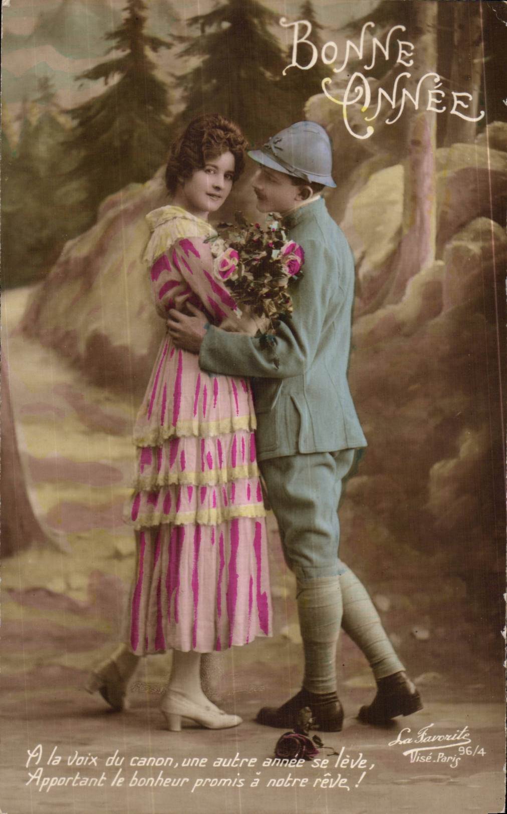CPA Fantaisie Femme Bonne annee (militaria militaire)