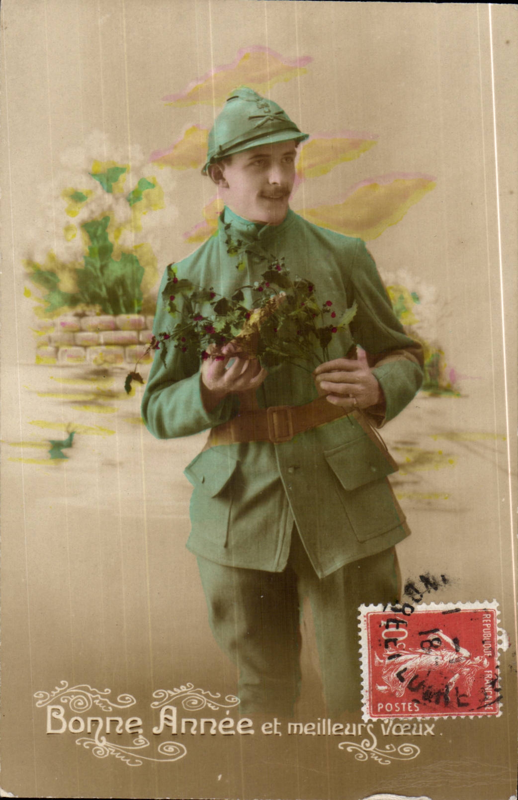 CPA Fantaisie Homme Bonne annee (militaria militaire)