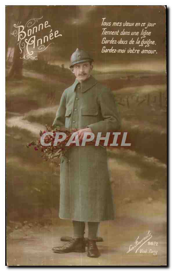 CPA Fantaisie Homme Bonne annee (militaria militaire)
