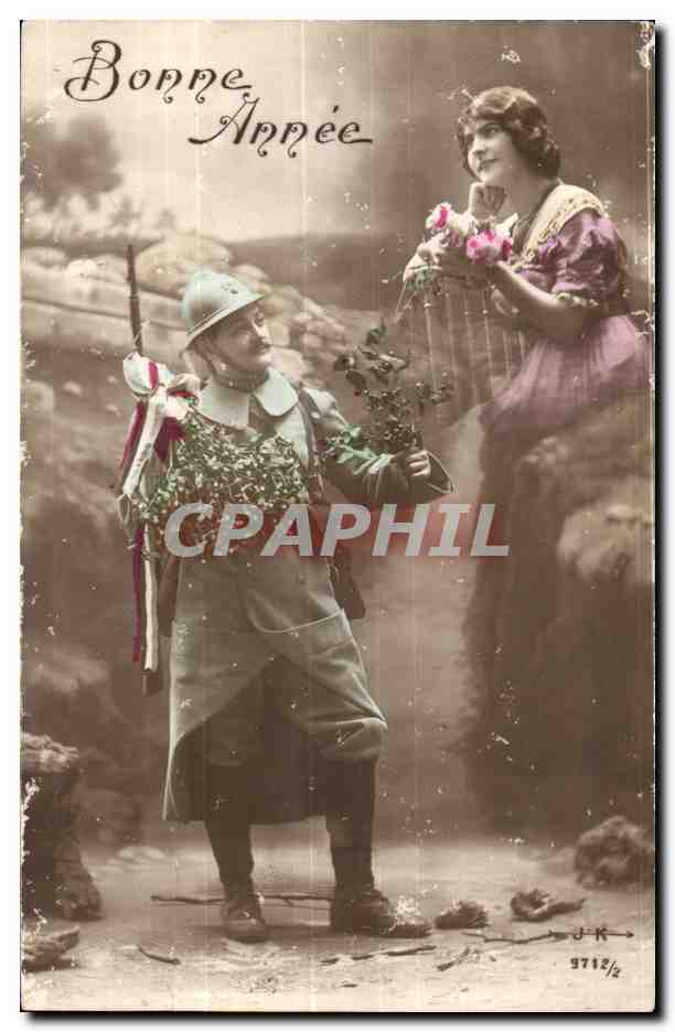 CPA Fantaisie Femme Bonne annee (militaria militaire)