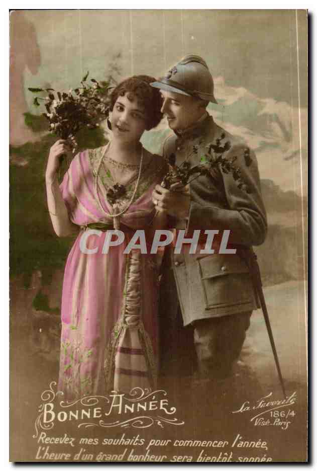 CPA Fantaisie Femme Bonne annee (militaria militaire)