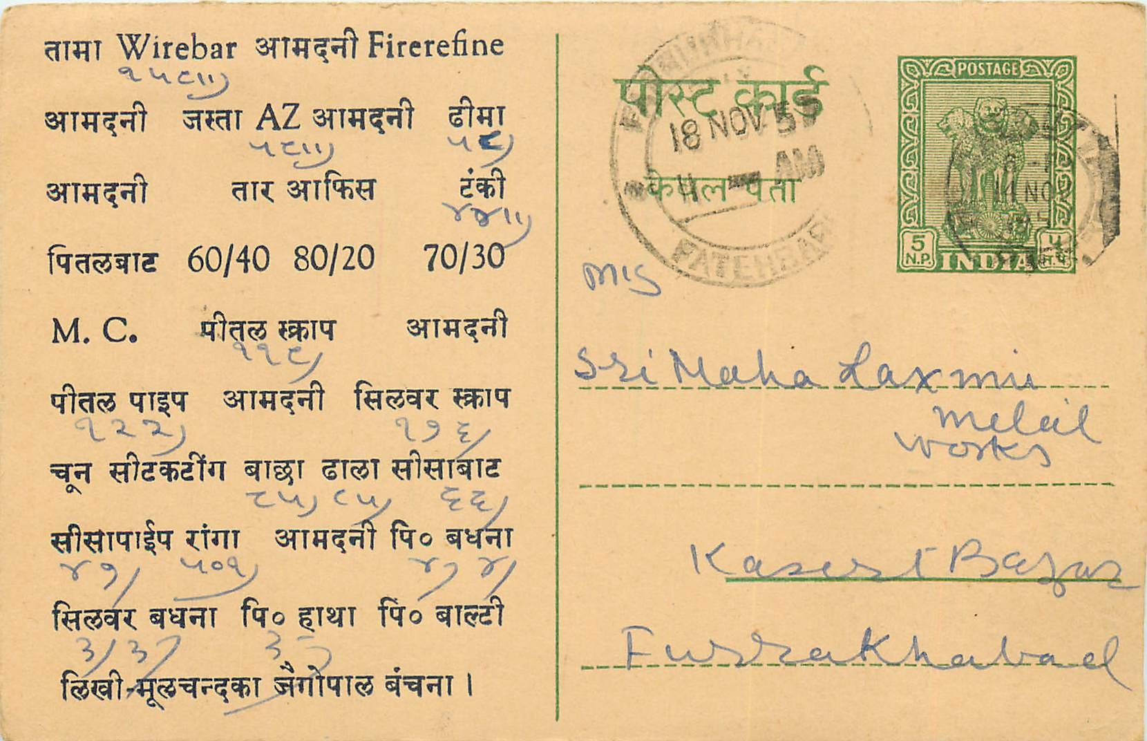 Inde India Entier Postal Stationary Tigre