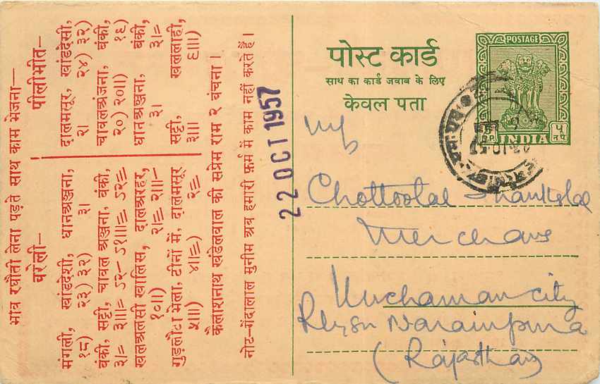 Inde India Entier Postal Stationary Tigre Kailash Nath Kashi Nath