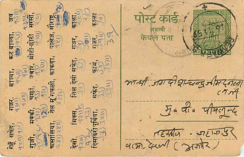 Inde India Entier Postal Stationary Tigre — Verso
