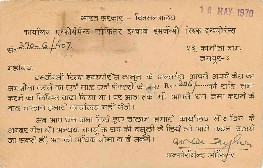 Inde India Entier Postal Stationary Tigre — Verso