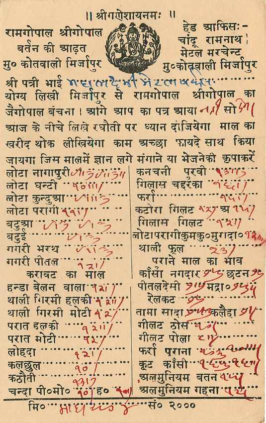 Inde India Cover Card  — Verso