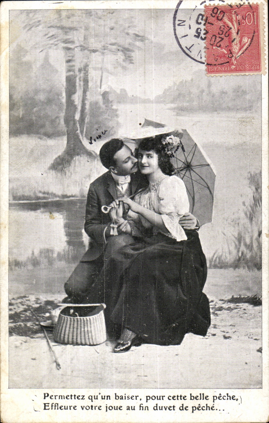 Couples pêchant — scène amoureuse — éditeur non identifié