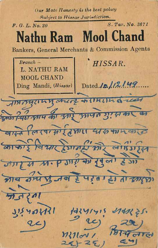 Inde India Cover Card Postal Stationary — Verso