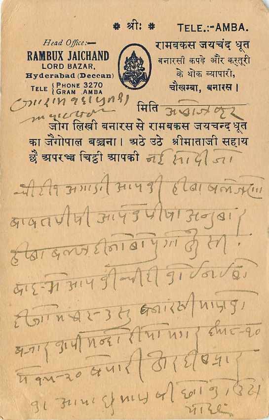 Inde India Cover Card Postal Stationary — Verso