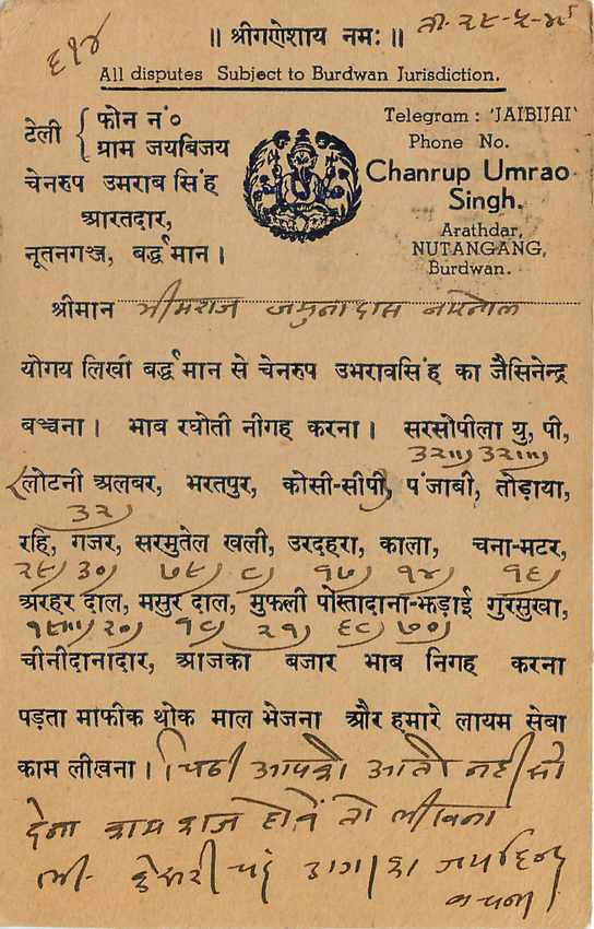Inde India Cover Card Postal Stationary — Verso
