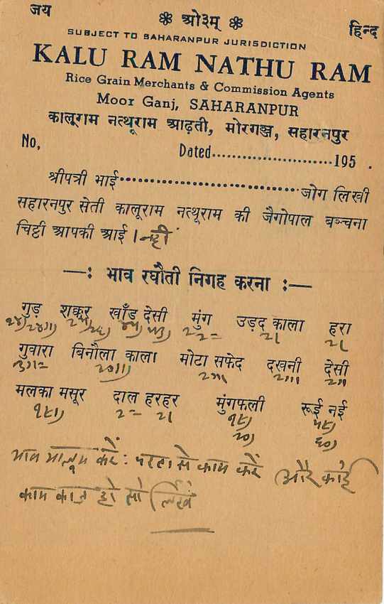 Inde India Cover Card Postal Stationary — Verso