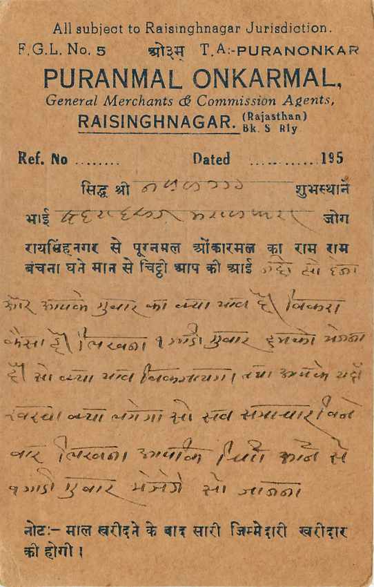 Inde India Cover Card Postal Stationary — Verso